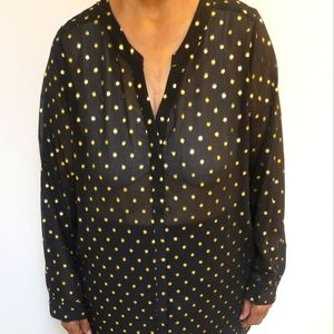 Long-sleeved black and gold sheer blouse